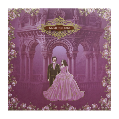 Purple Palace Rose Padded Couple Wedding Card - KVN07660