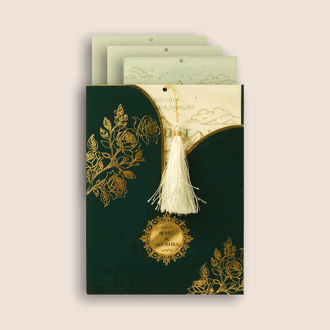 Teal Green Floral Laser Cut Invitation Card - KJP25160