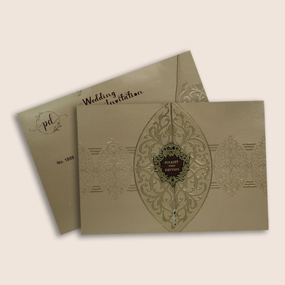 Pastel Brown Floral Door Style Padded Wedding Card - KJTS1859