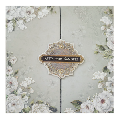 Grey Floral Padded Wedding Card - KSH72790