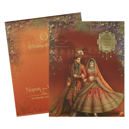 Maroon Royal Couple Padded Wedding card-KRE28030