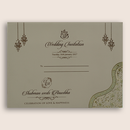 Light Beige Embossed Floral Door Style Padded Marriage Card - KRB10420