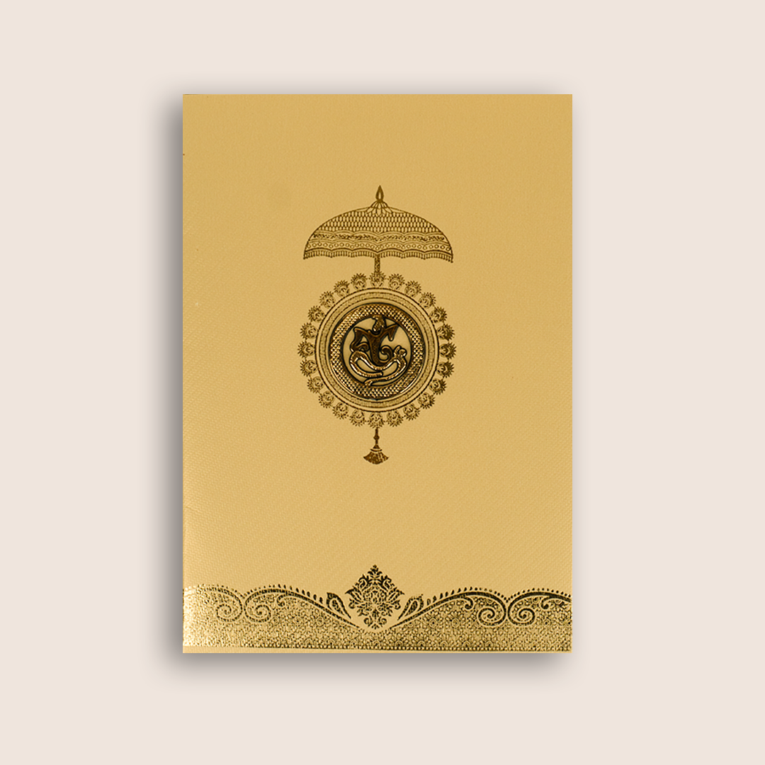 Gold Ganesha Wedding Invitation Card-KNKTG024