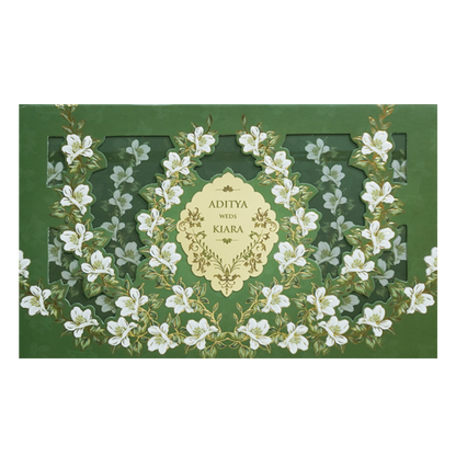 Elegant Green Floral Laser Cut Wedding Card - KFR16300