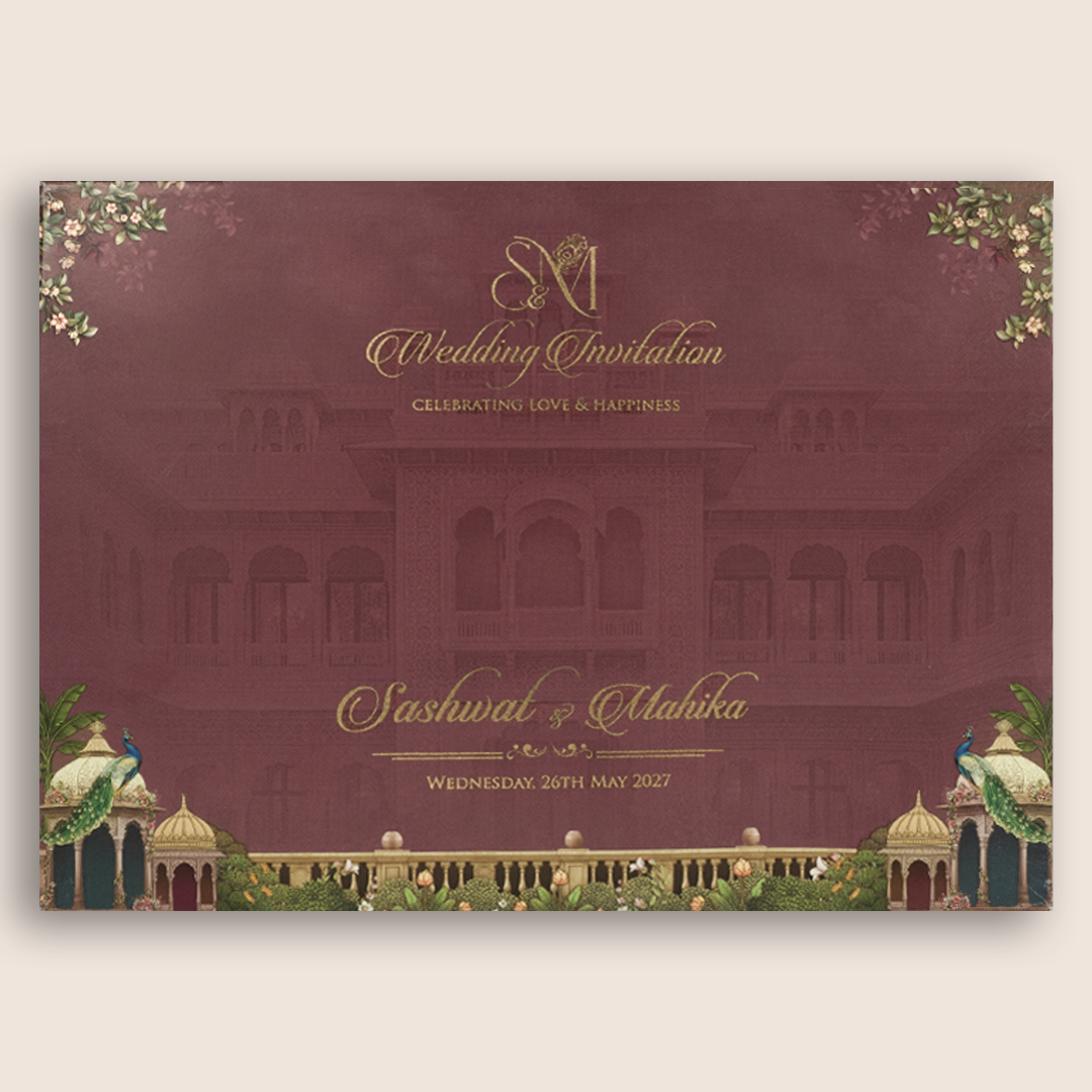 Burgundy Royal Elephant Laser Cut Invitation Card - KRE29040