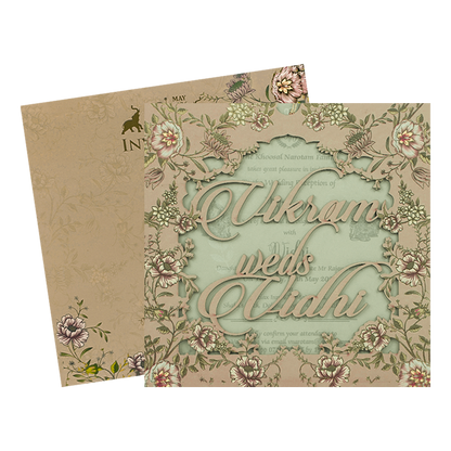 Cream Floral Cutout Script Wedding Card-KRE27300