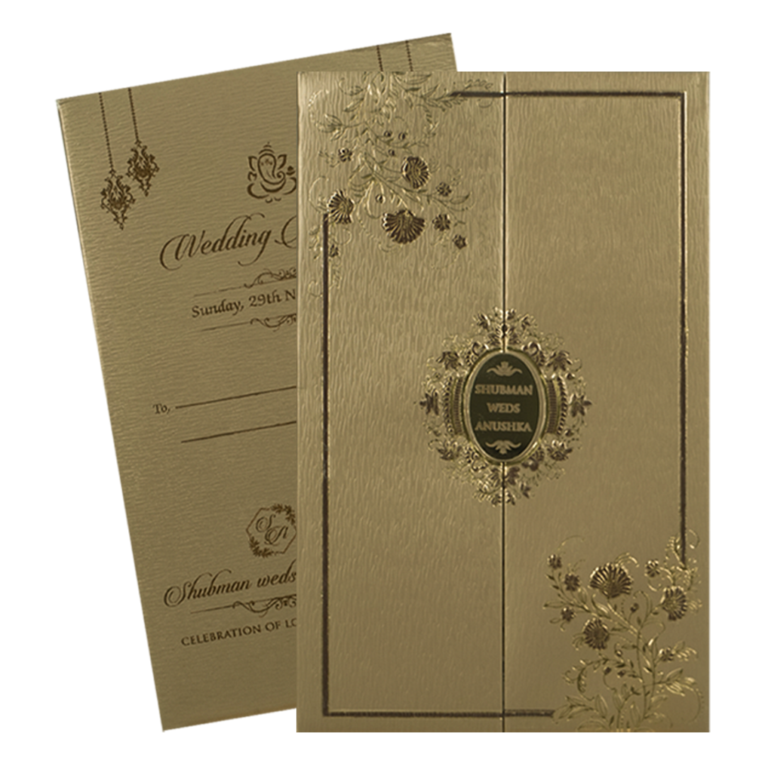 Luxury Golden Floral Padded Wedding Card-KRB09341