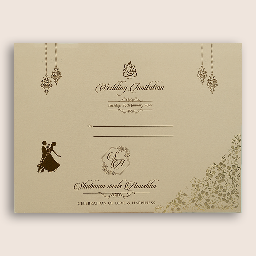 Beige Floral Laser Cut Padded Wedding Invitation - KRB10481