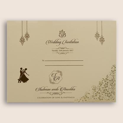 Beige Floral Laser Cut Padded Wedding Invitation - KRB10481
