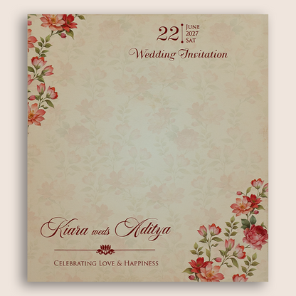 Peach Floral MDF Laser Cut Wedding Card - KFR17010