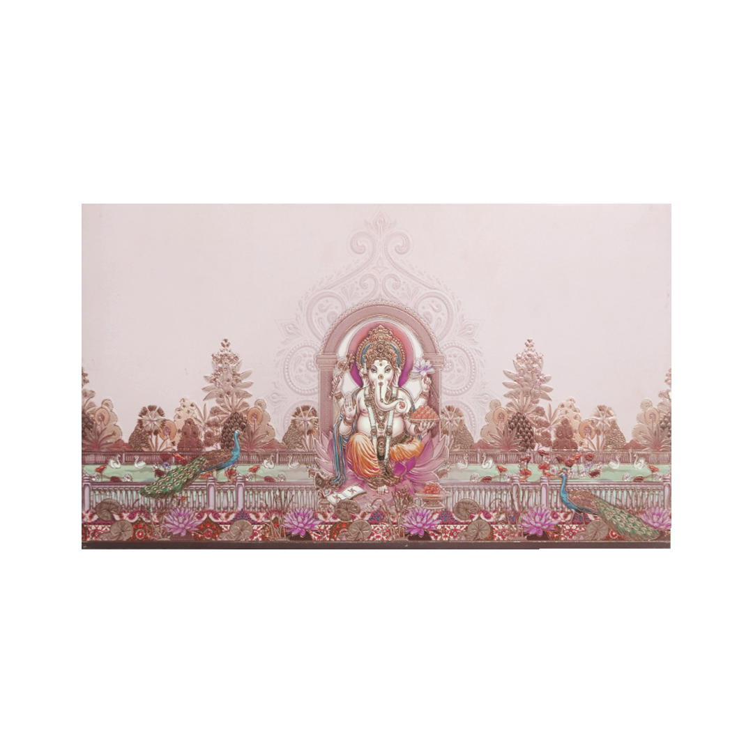 Pastel Pink Ganesh Peacock Wedding Invitation Card-KPR24630