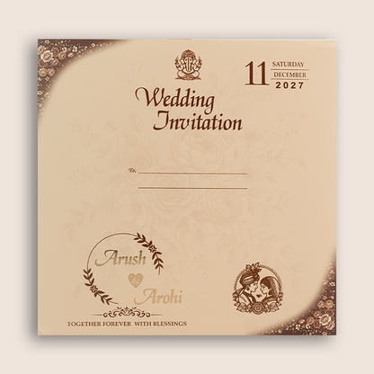 Brown Floral Padded Door Style Wedding Invitation - KSH18700