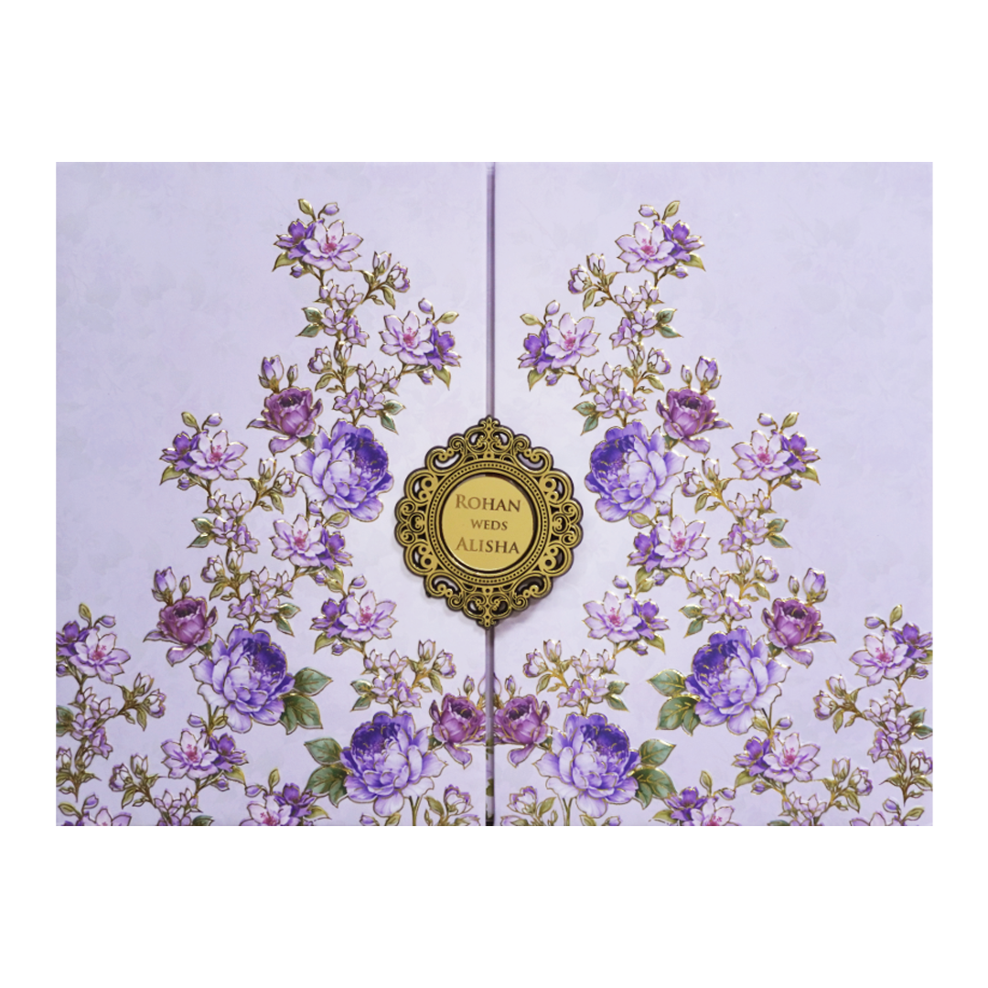 Purple Floral  Padded Wedding Card - KFR16350