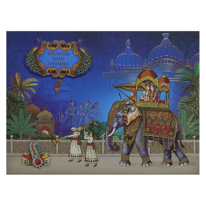 Blue Royal Elephant Padded Wedding Card - KSH73090
