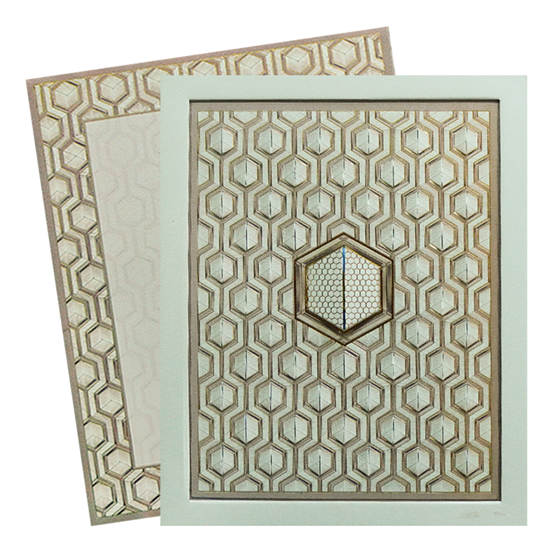 Ivory &amp; Gold Padded Geometric Wedding Invitation Card-KPR24770