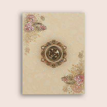 Cream Ganesha Floral Wedding Card - KNKC4071