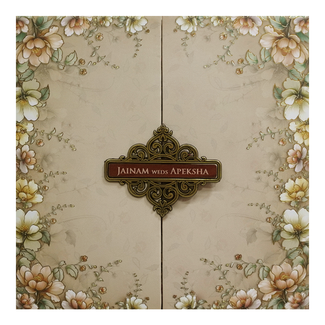 Cream Floral Padded Wedding Card - KSH72730