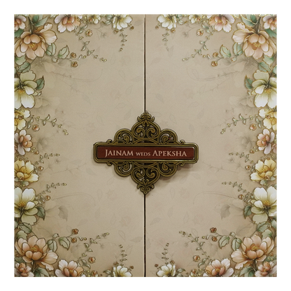 Cream Floral Padded Wedding Card - KSH72730