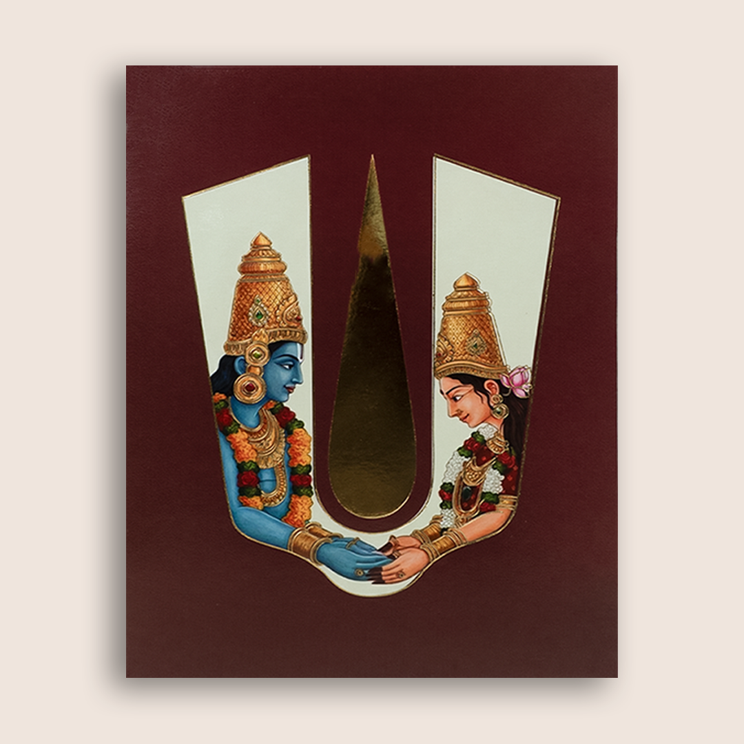 Maroon Vaishnava Tilak Balaji Padmavathi Wedding Card - KNKJ1168