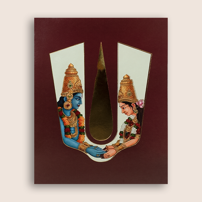 Maroon Vaishnava Tilak Balaji Padmavathi Wedding Card - KNKJ1168