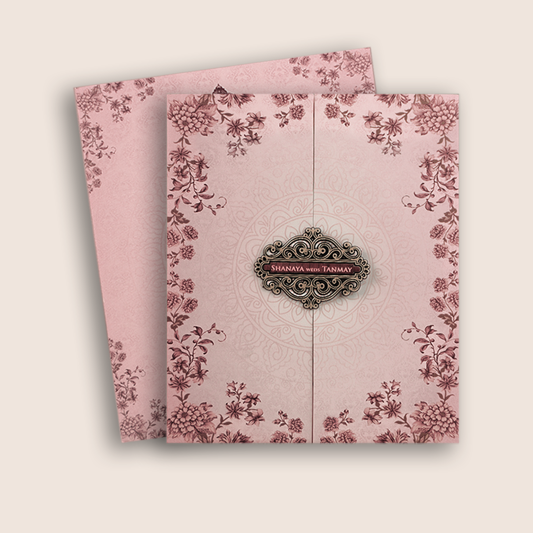 Pastel Pink Floral Mandala Door Style Wedding Card - KVN06930