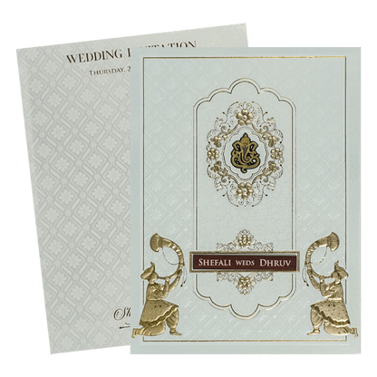 White Ganesha Floral Wedding Card-KRE28370