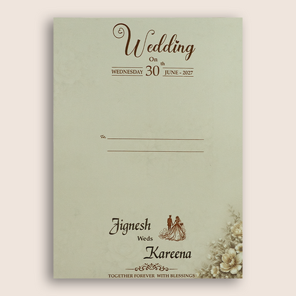 Beige Floral Padded Door Style Wedding Invitation - KSH18840
