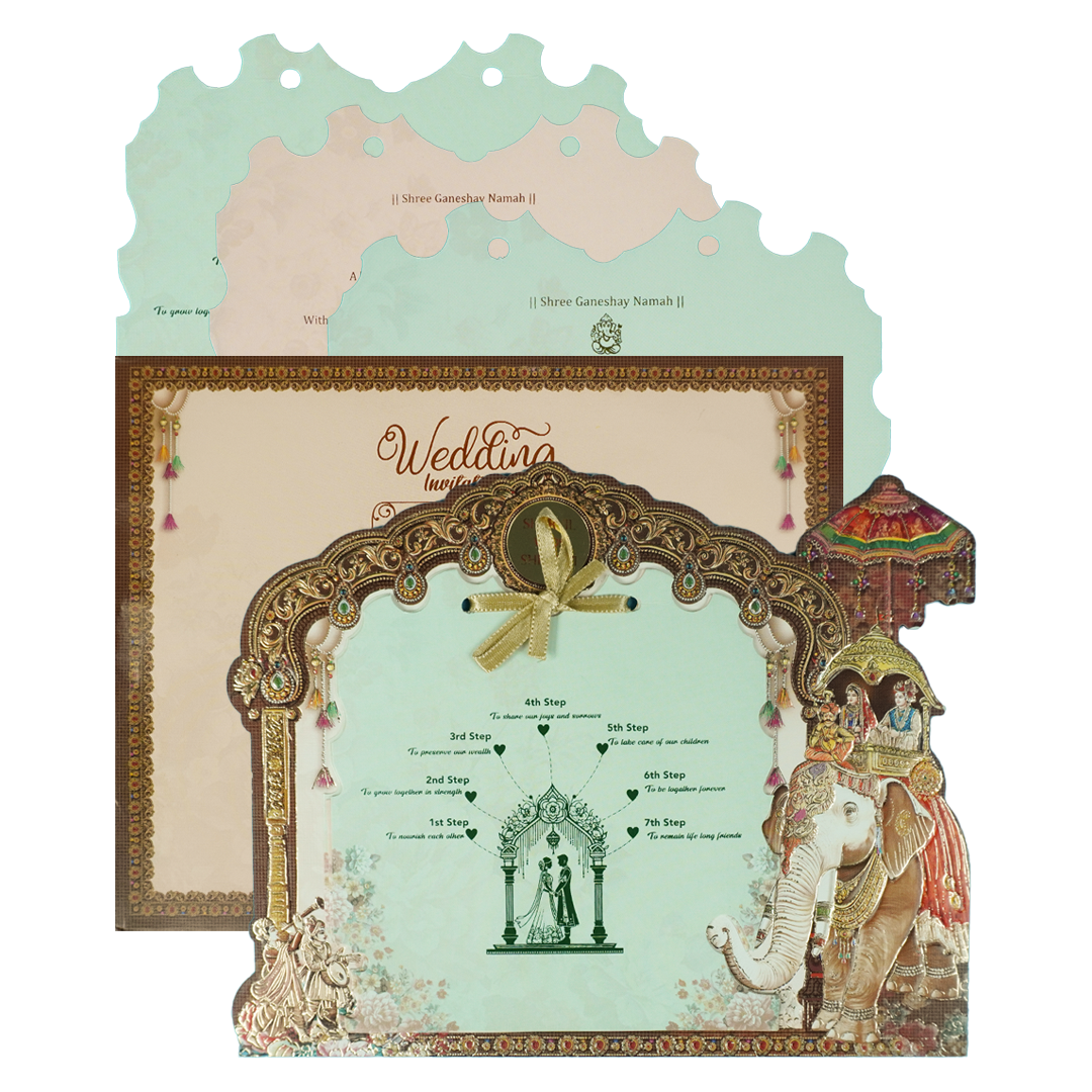 Brown Doli Procession Elephant Wedding Card-KSSC1060