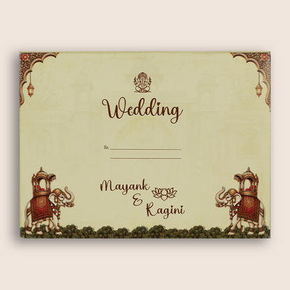 Beige Royal Elephant Door Style Wedding Card - KSH18890