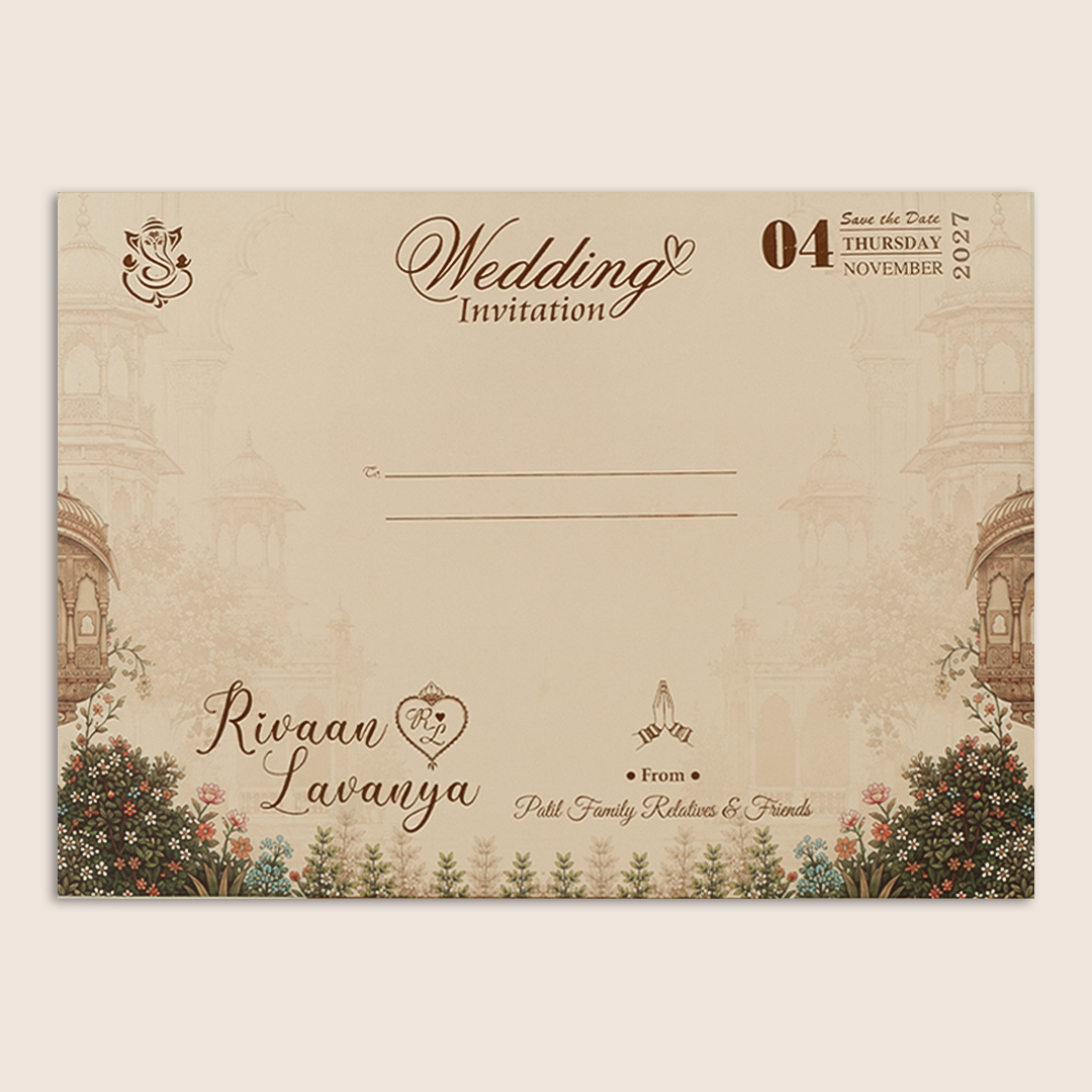 Pastel Pink Floral Jharokha Padded Wedding Invitation - KSH18230