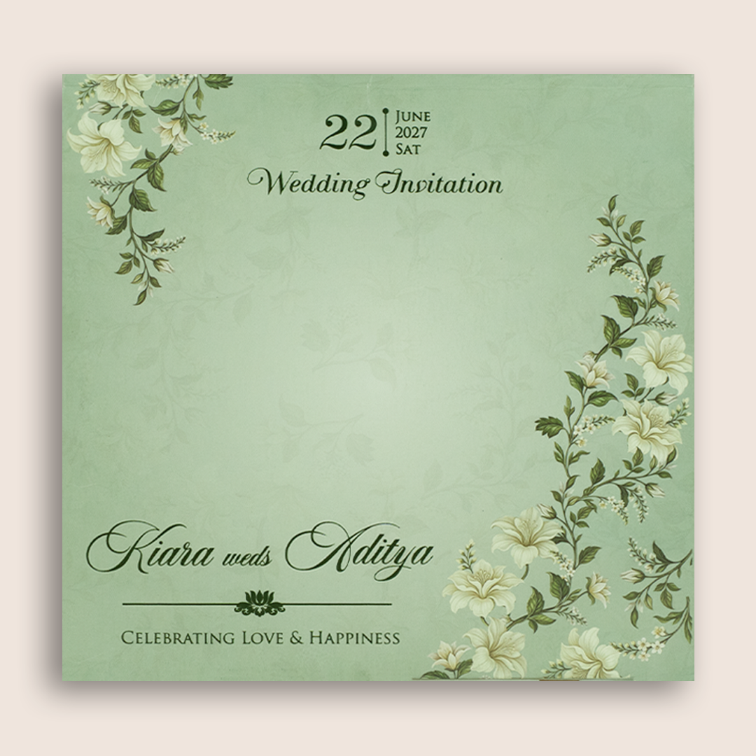 Pastel Green Floral MDF Laser Cut Wedding Card - KFR17130