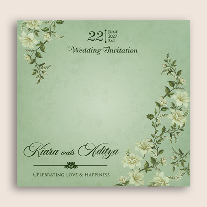 Pastel Green Floral MDF Laser Cut Wedding Card - KFR17130