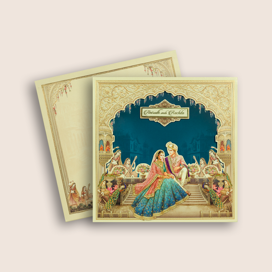 Blue Bride Groom Padded Laser Cut Wedding Invitation - KAA06220