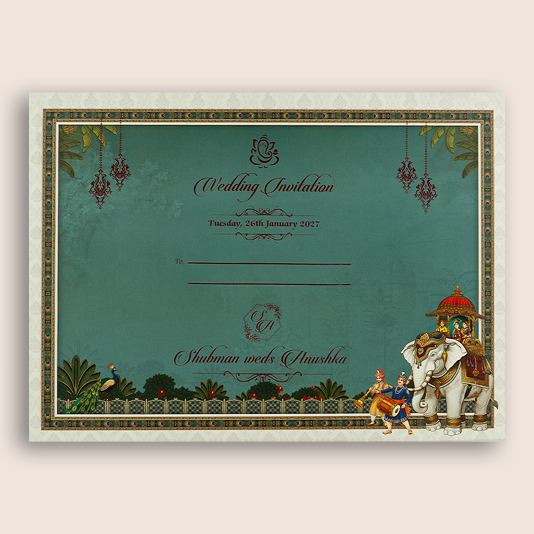 Teal Green Laser Cut Padded Wedding Invitation - KRB10560