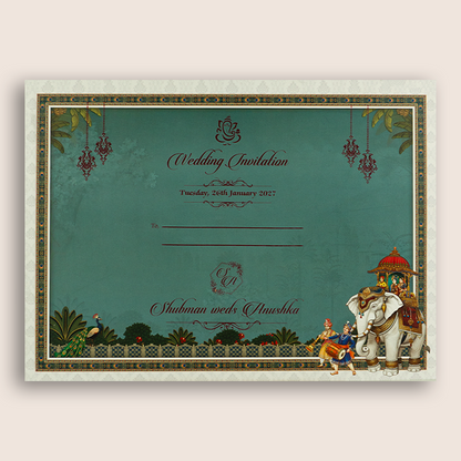 Teal Green Laser Cut Padded Wedding Invitation - KRB10560