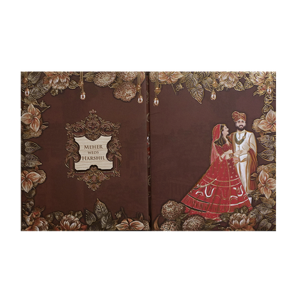 Maroon Couple Floral Padded Wedding Invitation Card -KVN07420