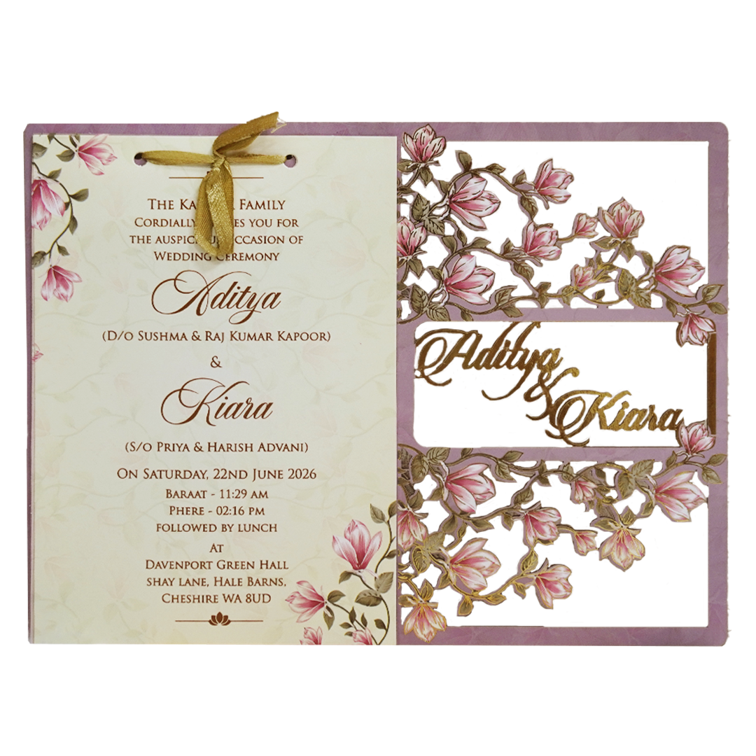 Lavender Lilly Flower MDF Laser Cut Wedding Card - KFR16080