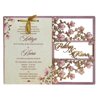 Lavender Lilly Flower MDF Laser Cut Wedding Card - KFR16080