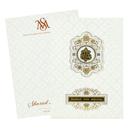 White Embossed Monogram Floral Wedding card-KRE28680