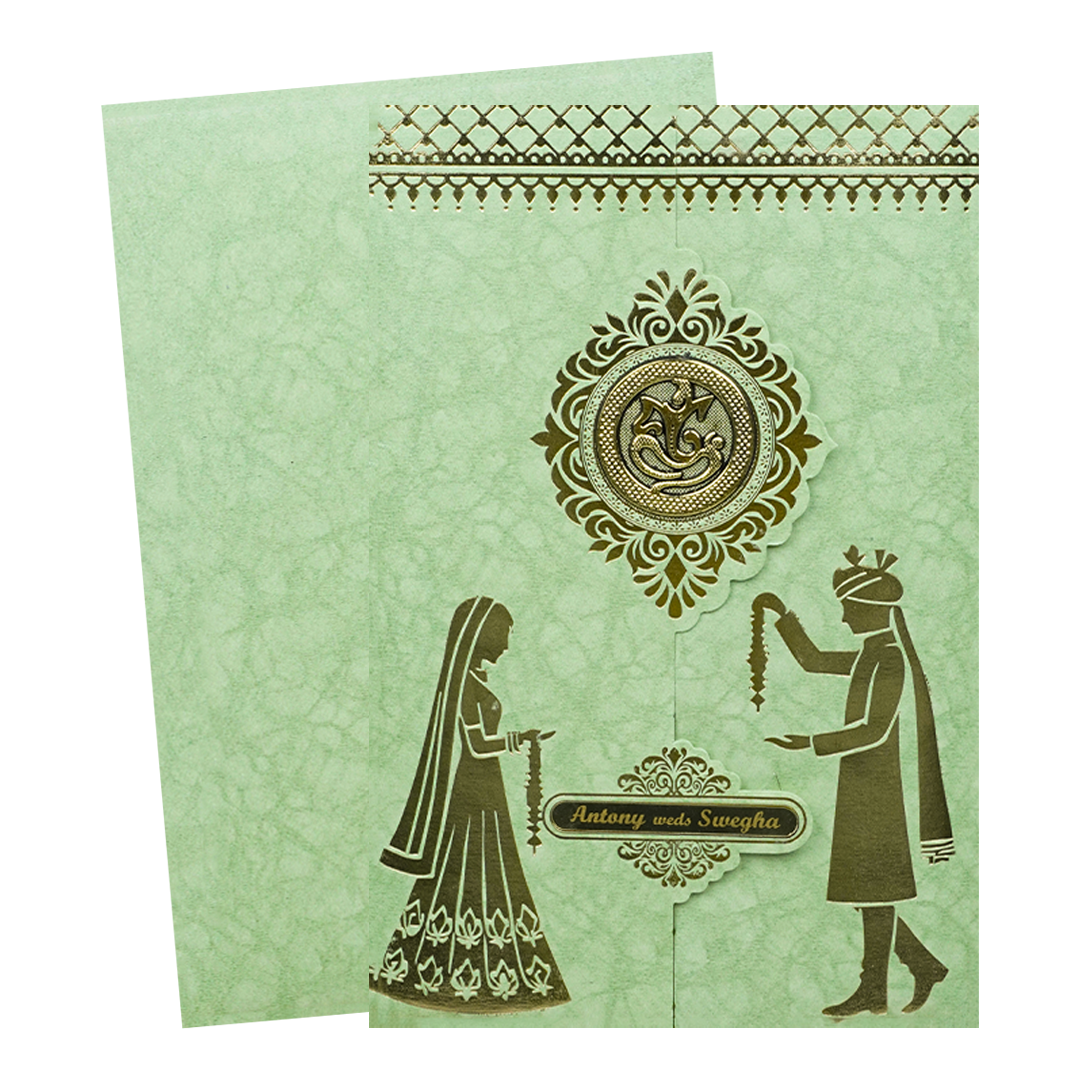 Green Door Style Bride Groom Wedding Card-KNK3602GN