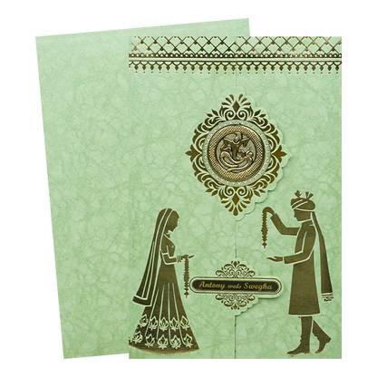 Green Door Style Bride Groom Wedding Card-KNK3602GN