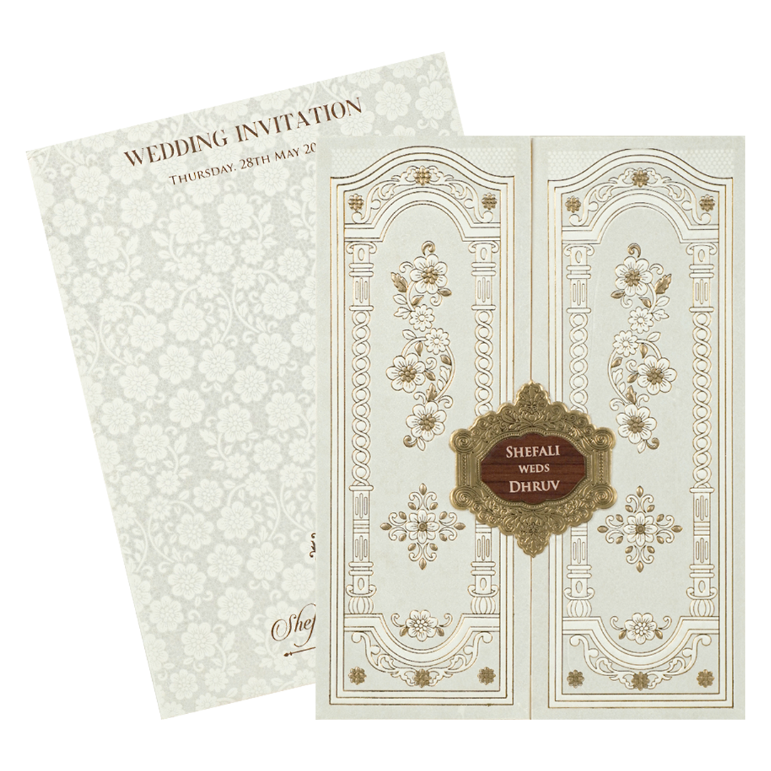 White Embossed Floral Wedding card-KRE28510