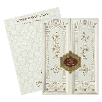 White Embossed Floral Wedding card-KRE28510