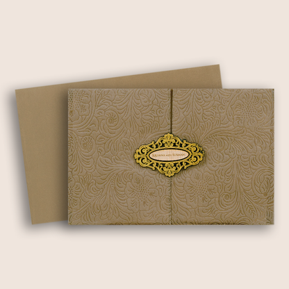 Brown Velvet Floral Door Style Padded Invitation Card - KJTS1851