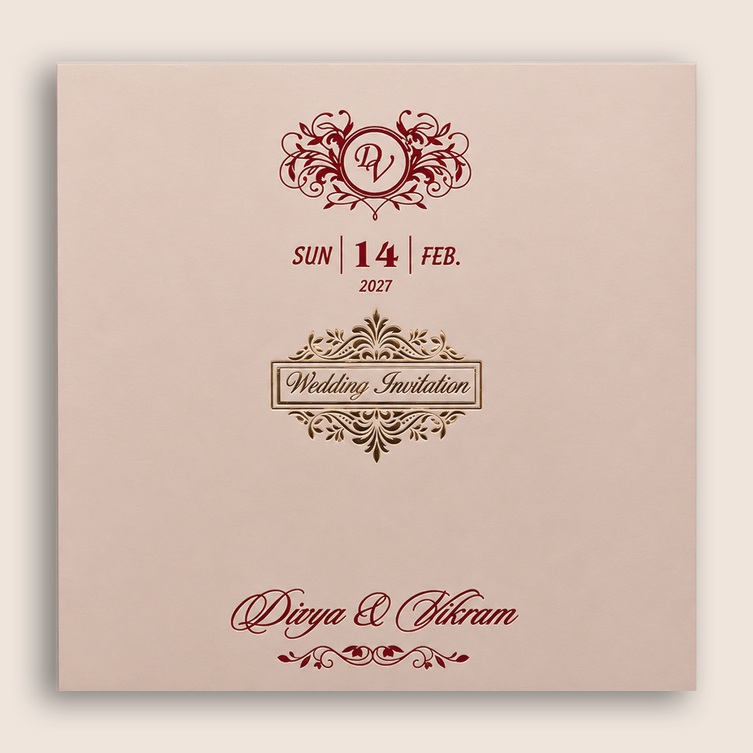 Metallic Pink Floral Pattern Wedding Invitation Card - KNPR3301P