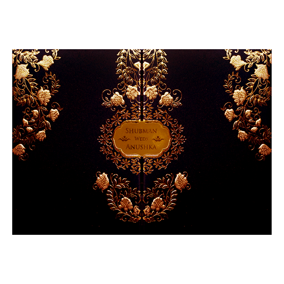 Luxury Black &amp; Gold Embossed Wedding Invitation Box-KRB09712