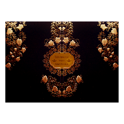Luxury Black &amp; Gold Embossed Wedding Invitation Box-KRB09712