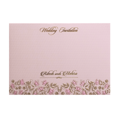 Pink Embossed Floral Padded Wedding Card-KMMWD1121