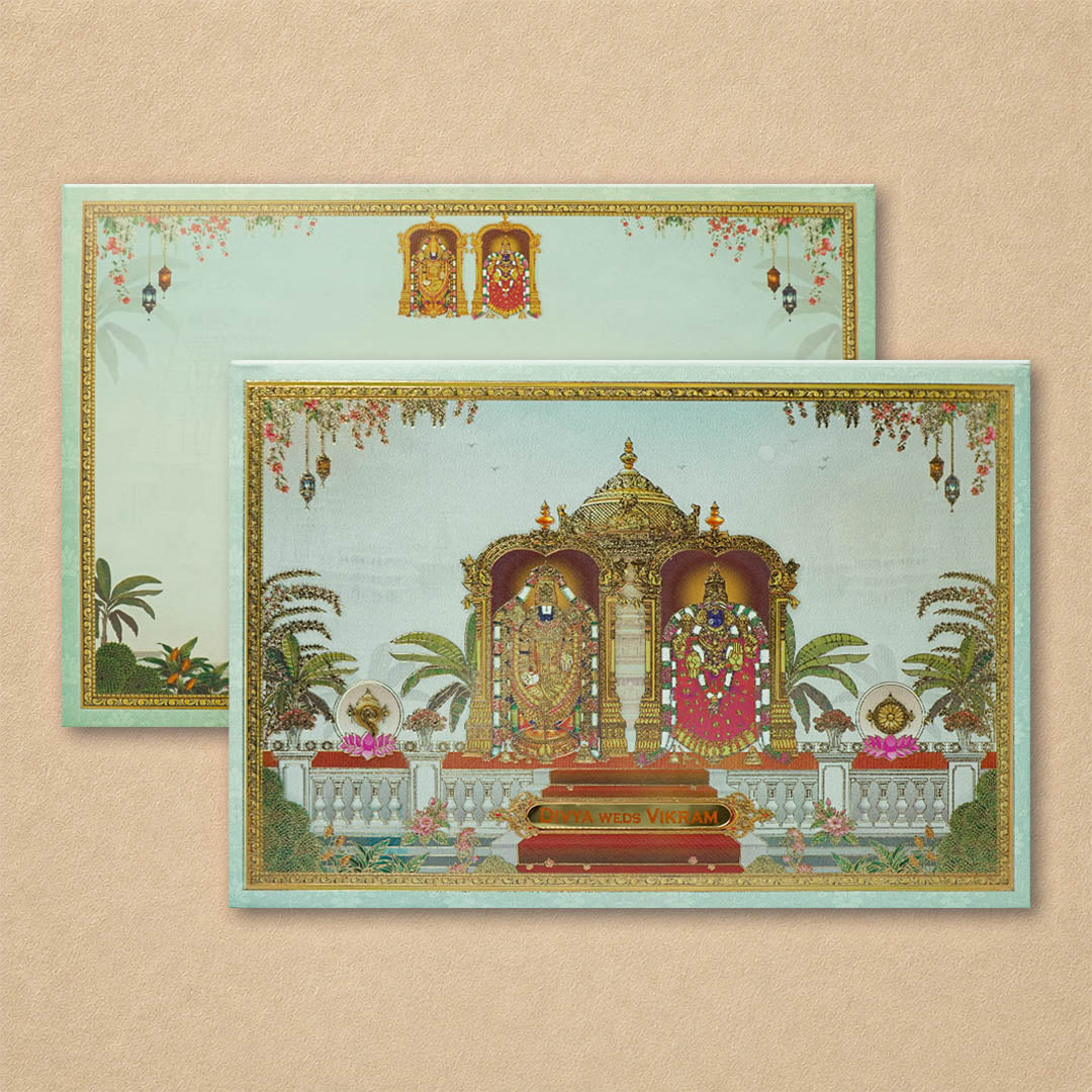 Green Padded Floral God Wedding Card-KNAK4703