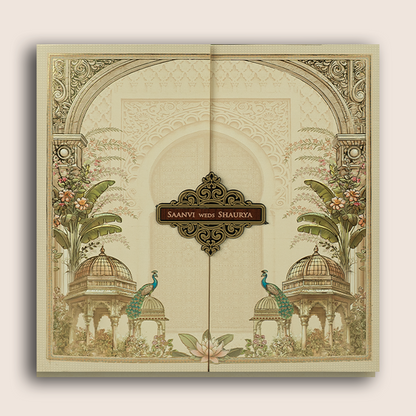 Cream Floral Padded Door Style Invitation Card - KSH73500
